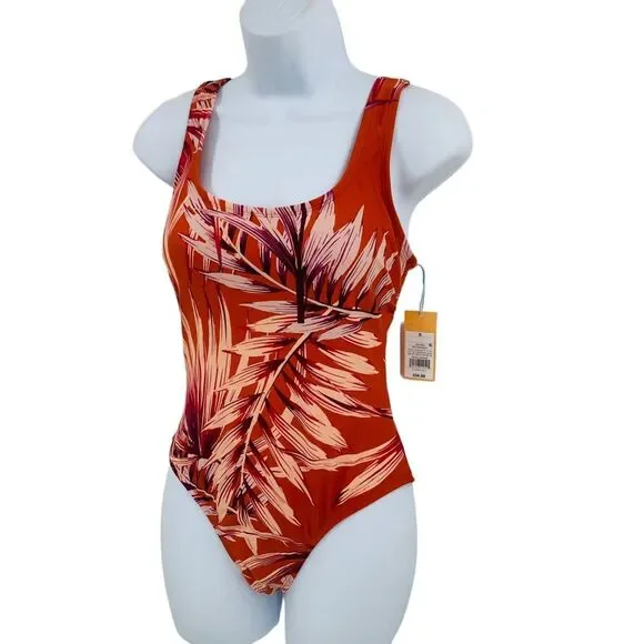 Kona Sol One Piece Swimsuit Tropical Burnt Orange Print - Picture 2 of 10